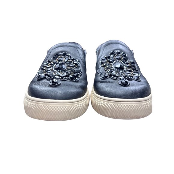 Brighton Embellished Slip-On Sneakers Size 9 Black Leather - Picture 3 of 8